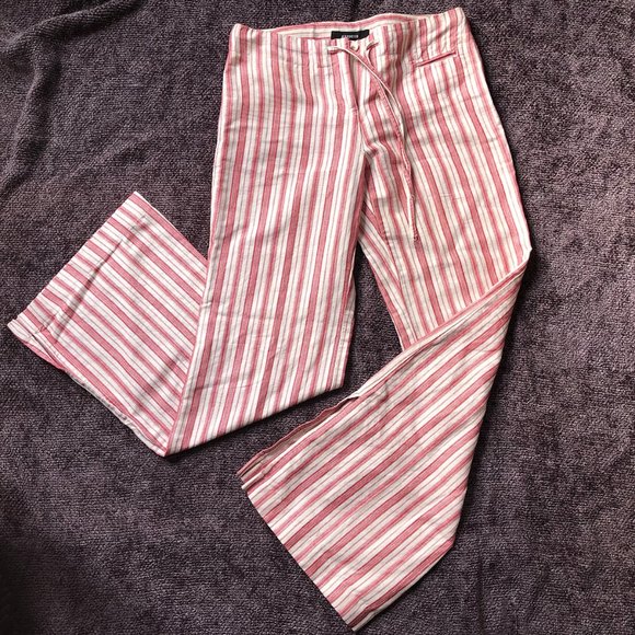 Express Pants - Express, Linen and Cotton, Red and Cream Striped Wide Leg Pant, Size 3/4
